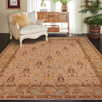 handmade Transitional Kafkaz Chobi Ziegler Tan Brown Hand Knotted RECTANGLE 100% WOOL area rug 6 x 10
